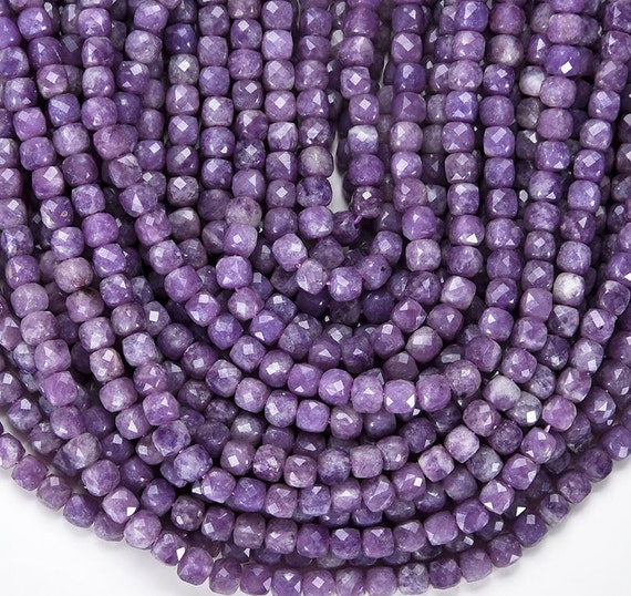 4mm Natural Lepidolite Gemstone Grade Aaa Micro Faceted Square Cube Loose Beads (p3)