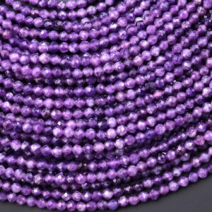 AAA Faceted Natural Mauve Purple Lepidolite 2mm 3mm Round Beads 15.5" Strand