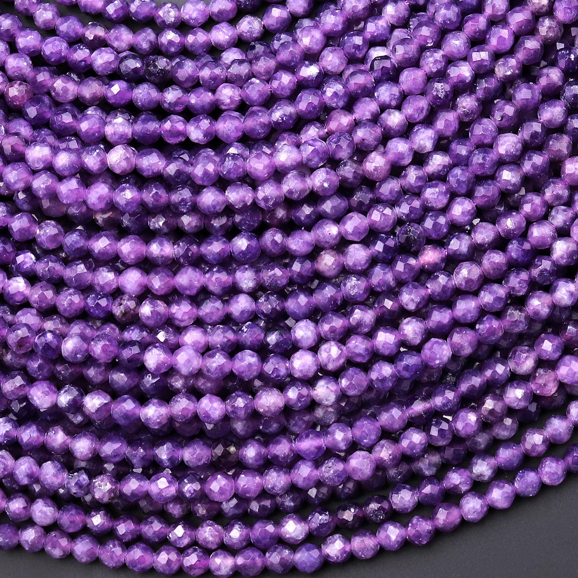 Aaa Faceted Natural Mauve Purple Lepidolite 2mm 3mm Round Beads 15.5" Strand