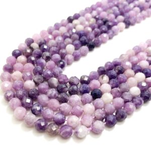 Guneine Natural Purple Lepidolite Faceted Round 5mm 6mm 8mm Gemstone Beads - Rnf89