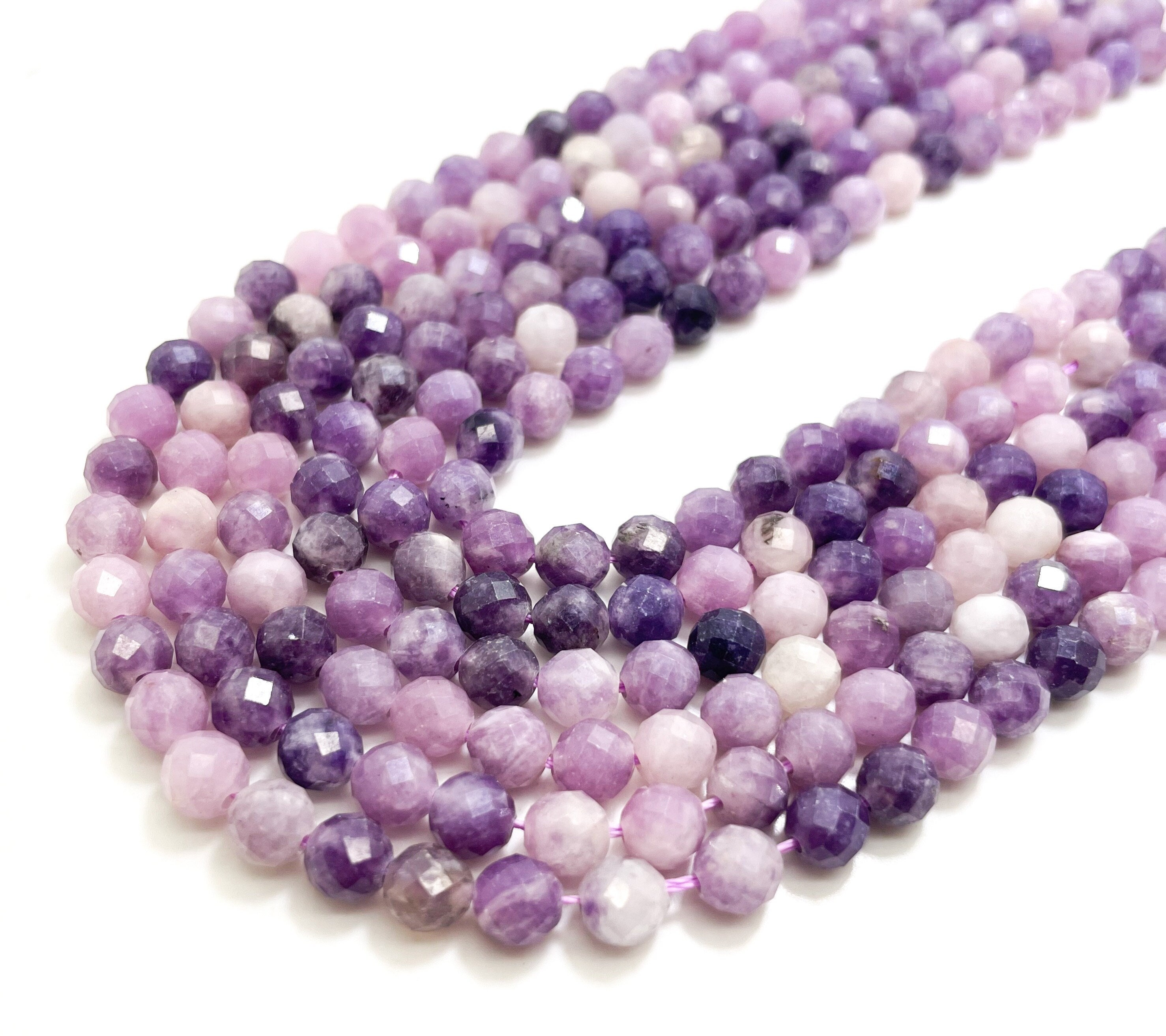 Guneine Natural Purple Lepidolite Faceted Round 5mm 6mm 8mm Gemstone Beads - Rnf89