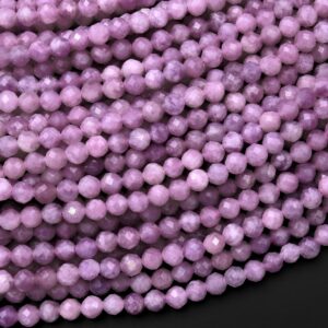 Micro Faceted Natural Light Mauve Purple Lepidolite Faceted Round 3mm 4mm Beads 15.5" Strand