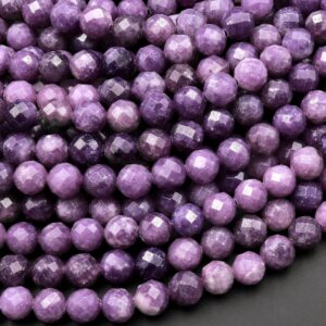Micro Faceted Natural Rich Mauve Purple Lepidolite Faceted Round 3mm 4mm 6mm 8mm Beads 15.5" Strand
