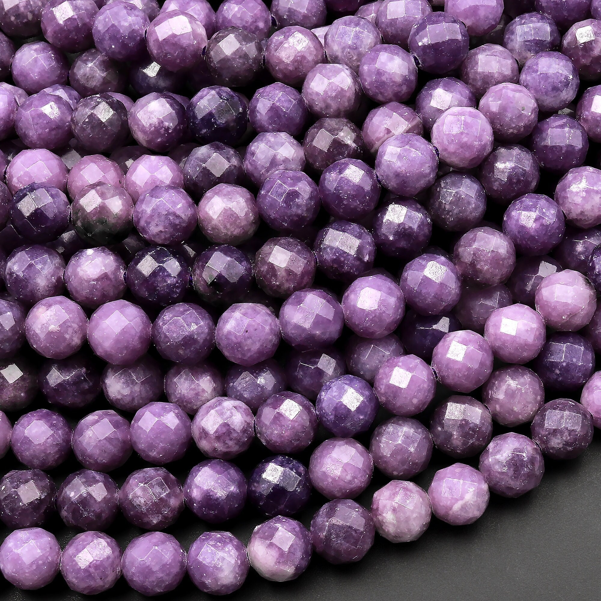 Micro Faceted Natural Rich Mauve Purple Lepidolite Faceted Round 3mm 4mm 6mm 8mm Beads 15.5" Strand