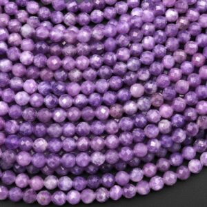 Faceted Natural Mauve Purple Lepidolite Faceted Round 2mm 3mm 4mm Beads 15.5" Strand