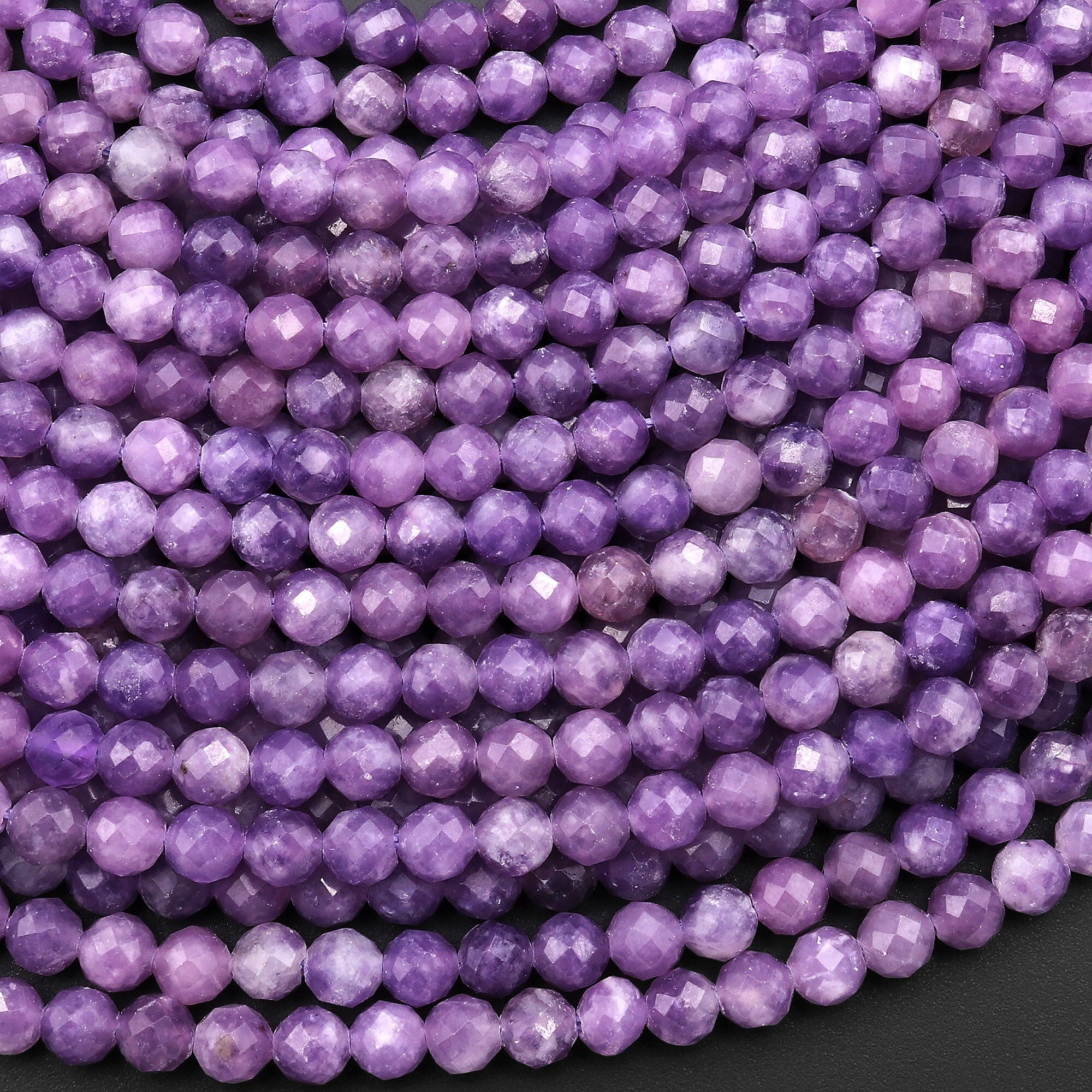 Faceted Natural Mauve Purple Lepidolite Faceted Round 2mm 3mm 4mm Beads 15.5" Strand