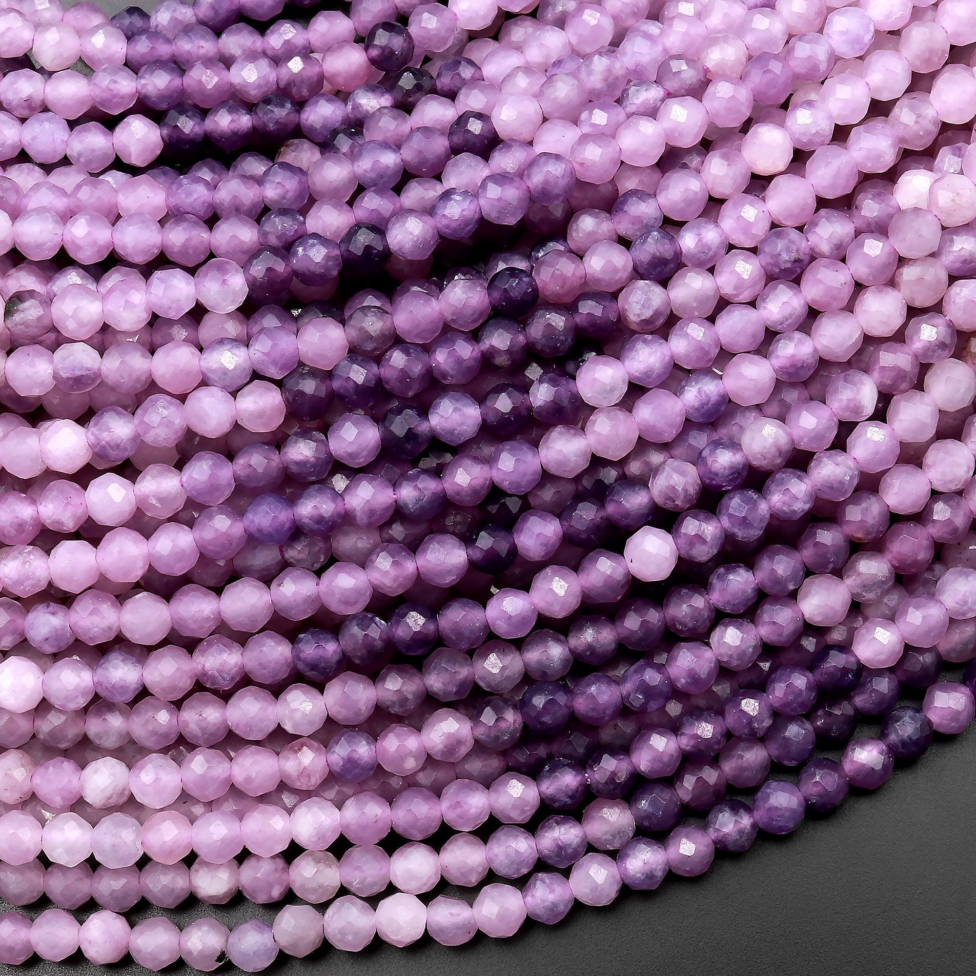 Faceted Natural Mauve Purple Lepidolite Micro Cut Round 3mm Beads 15.5" Strand Faceted Natural Mauve Purple Lepidolite Micro Cut Round 3mm Beads 15.5" Strand