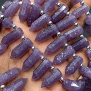 Natural Lepidolite Pencil Cut Faceted Gemstone Beads, 8 Inch Purple Lepidolite Beads, 6/16-7/20mm Approx Lepidolite Beads For Jewelry Making