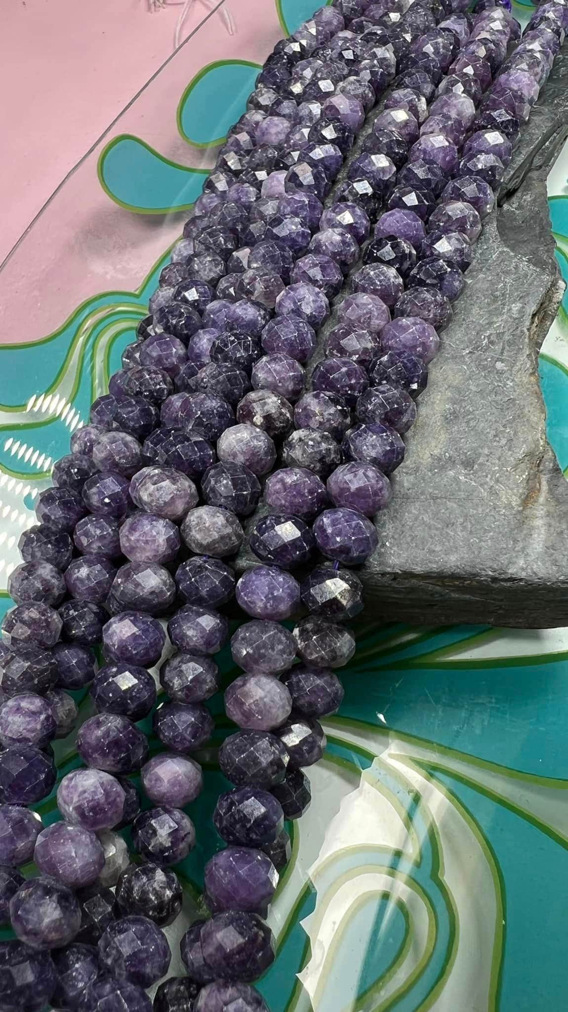 Purple Faceted  Lepidolite Rondelles Beads 8 Mm Purple Gemstone Beads / Sparkling Beads / Jewellery Making  Gemstone Beads
