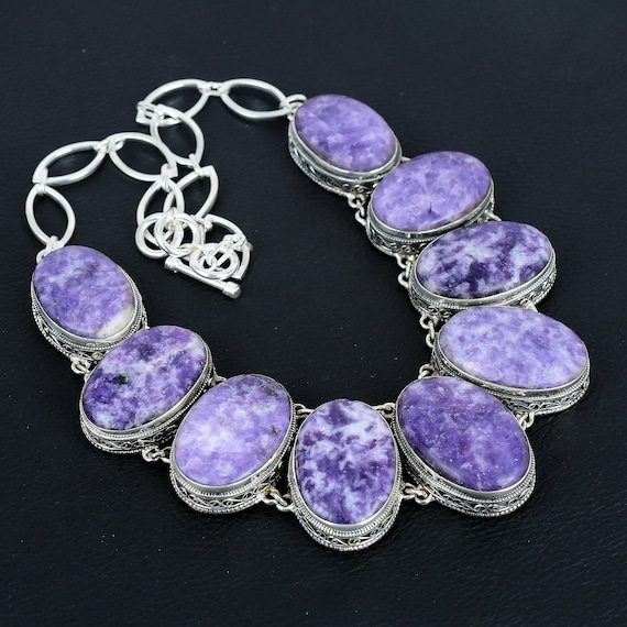 Lepidolite Gemstone Necklace: Handmade 925 Sterling Silver, Adjustable Chain