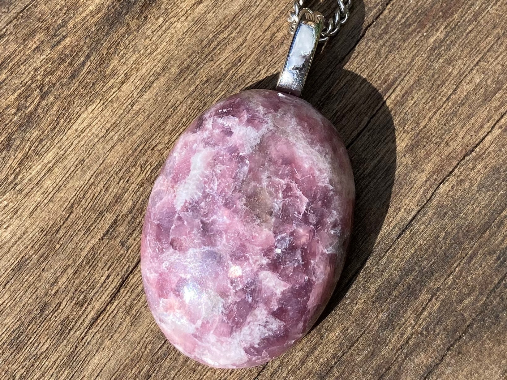 Lepidolite Healing Stone Necklace With A Stainless Steel Bale And Positive Healing Energy!