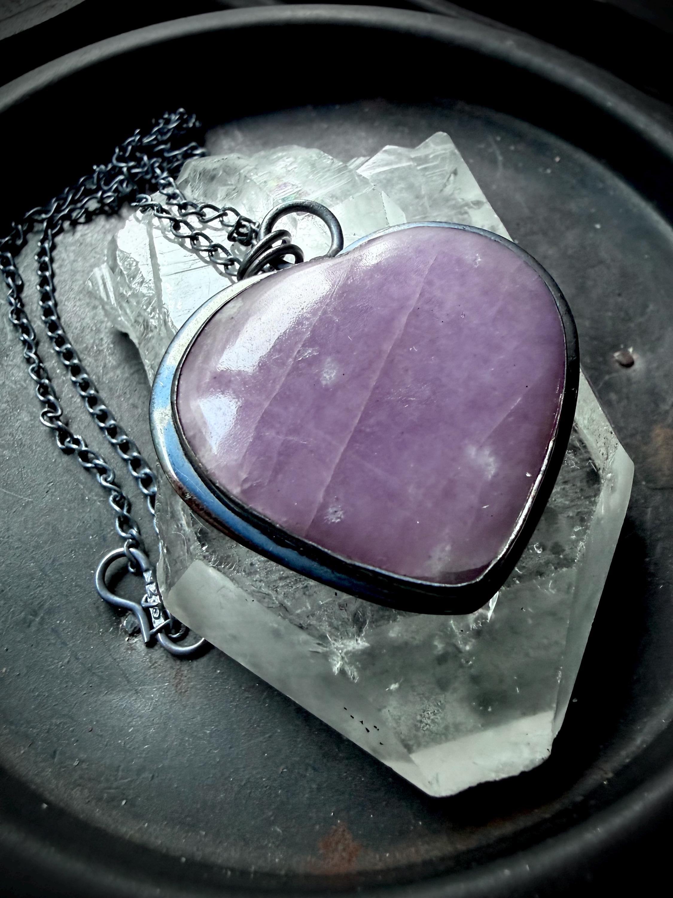 Lepidolite Necklace, Heart Necklace, Gift For Her, Purple Stone Necklace