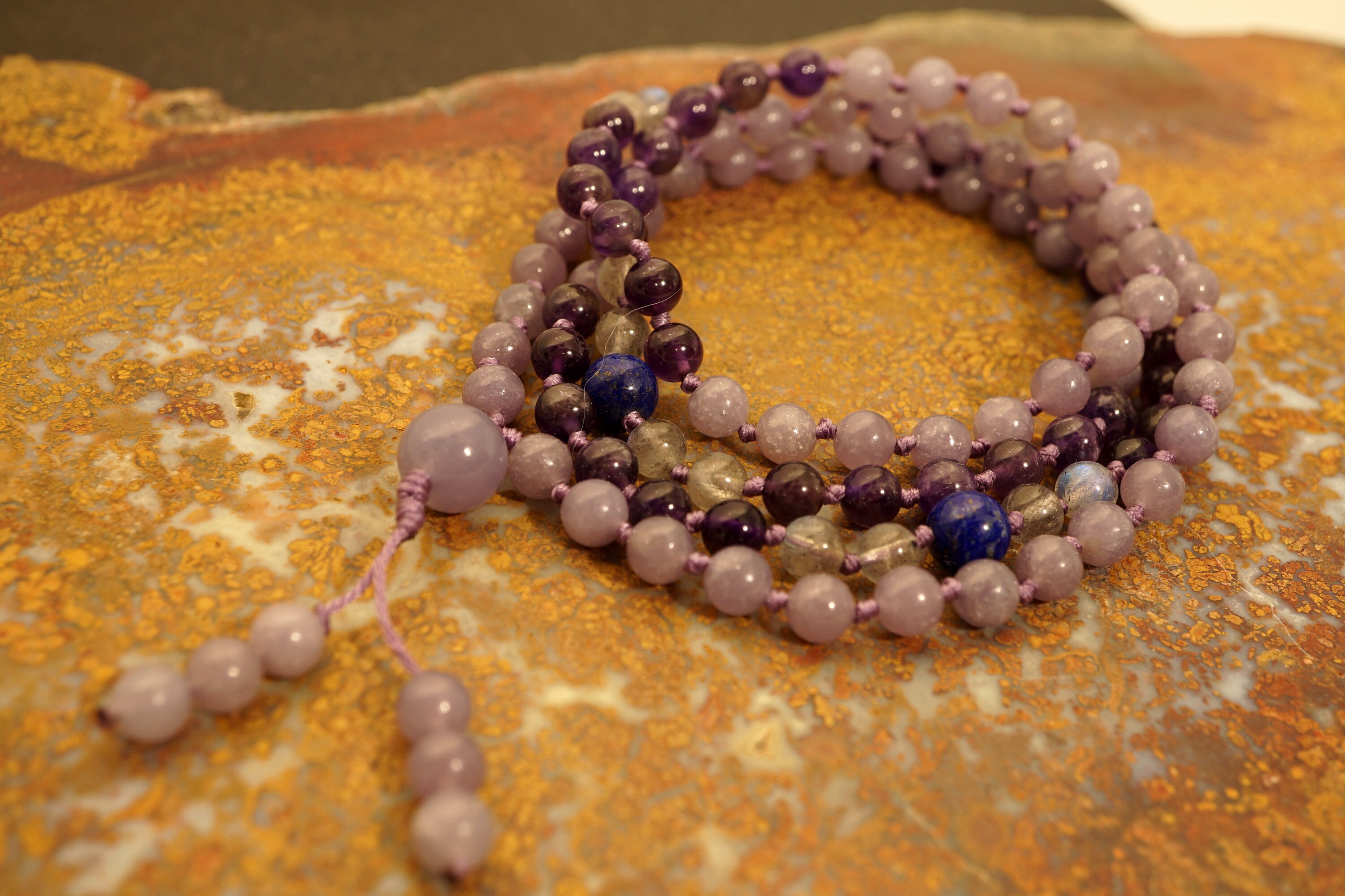 Lepidolite Mala Beads • Hand Knotted Blue Lepidolite Mala • Lilac Lepidolite Tassel Necklace • Violet Mala • Yoga Fashion • 6mm • 3228