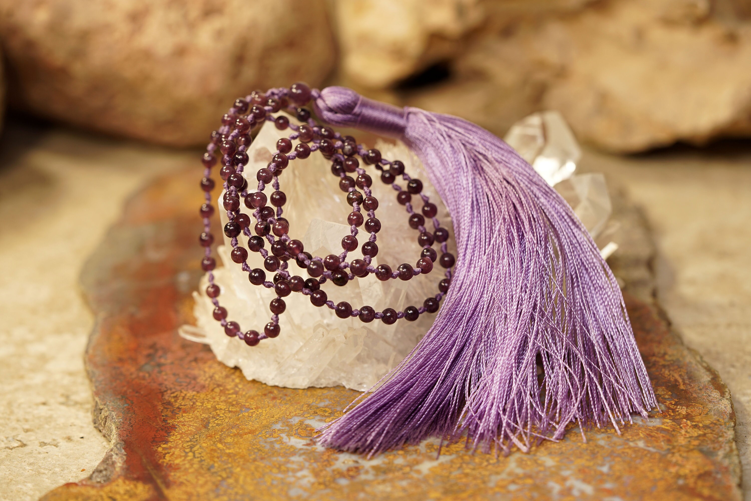 Lepidolite Mala Beads • Hand Knotted Blue Lepidolite Mala • Lilac Lepidolite Tassel Necklace • Violet Mala • Yoga Fashion • 4mm • 4244