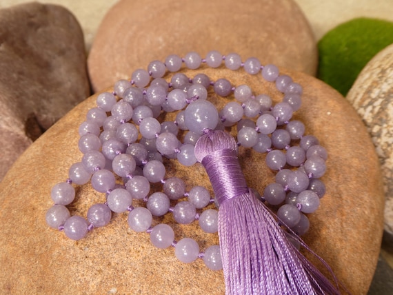 Lepidolite Mala Beads • Hand Knotted Blue Lepidolite Mala • Lilac Lepidolite Tassel Necklace • Violet Mala • Yoga Fashion • 6mm • 2923