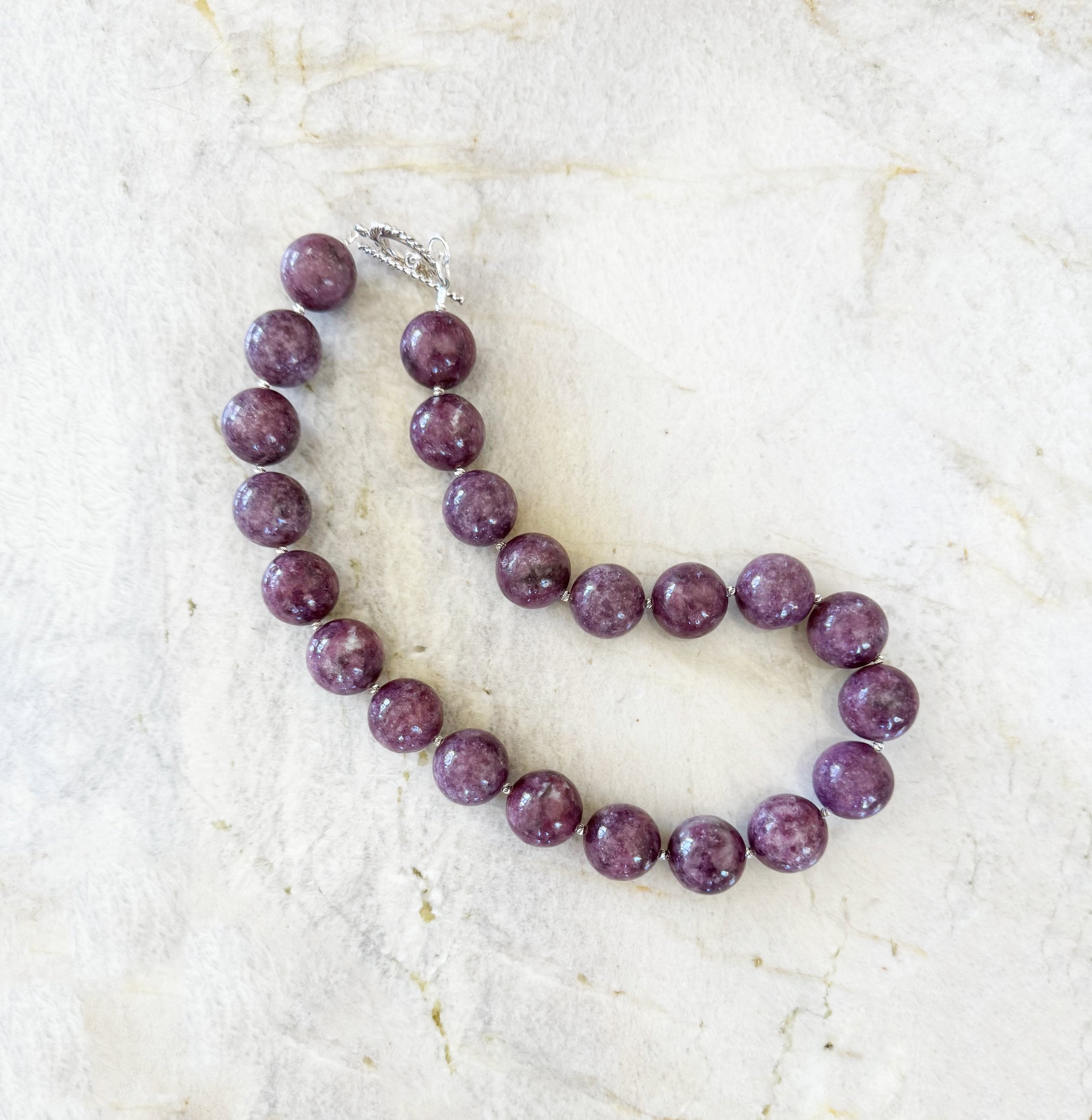 Natural Lepidolite Necklace - 18mm Pink Rare Handcrafted Jewelry