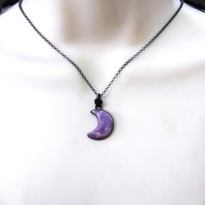 Purple Lepidolite Crescent Moon Necklace, Oxidized Sterling Silver Jewelry Purple Lepidolite Crescent Moon Necklace, Oxidized Sterling Silver Jewelry