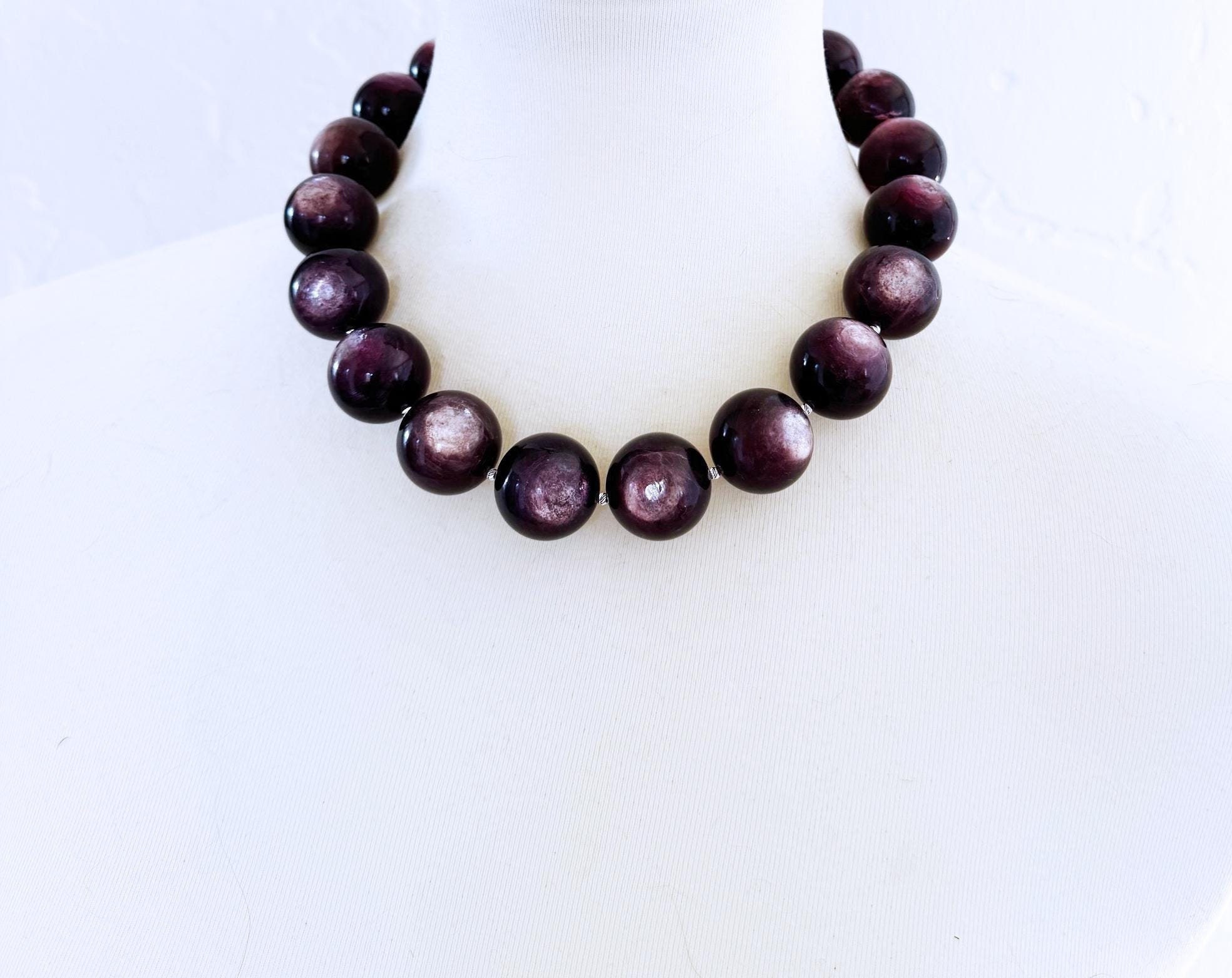 Rare Large Gem Grade Purple Lepidolite Beaded Necklace - Handcrafted Luxury 22mm Statement Piece