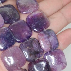 20x20mm Violet Purple Lepidolite Gemstone Grade A Square Loose Beads 15.5 Inch Full Strand (90189437-704b)
