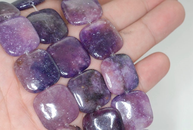 20x20mm Violet Purple Lepidolite Gemstone Grade A Square Loose Beads 15.5 Inch Full Strand (90189437-704b)