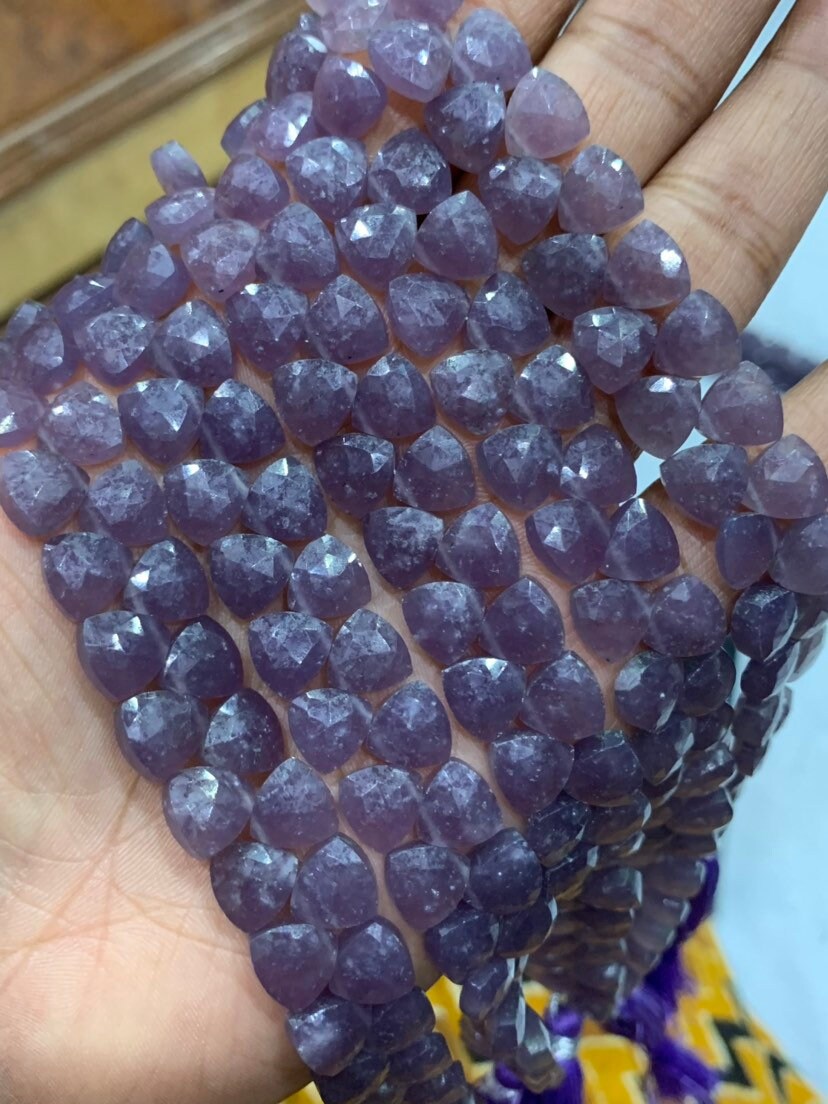 Natural Lepidolite | Faceted Heart Shape Gemstone Beads | Size 8.5x8.5 Mm Briolettes Beads, | 8 Inches Strand An Amazing Item At Low Price