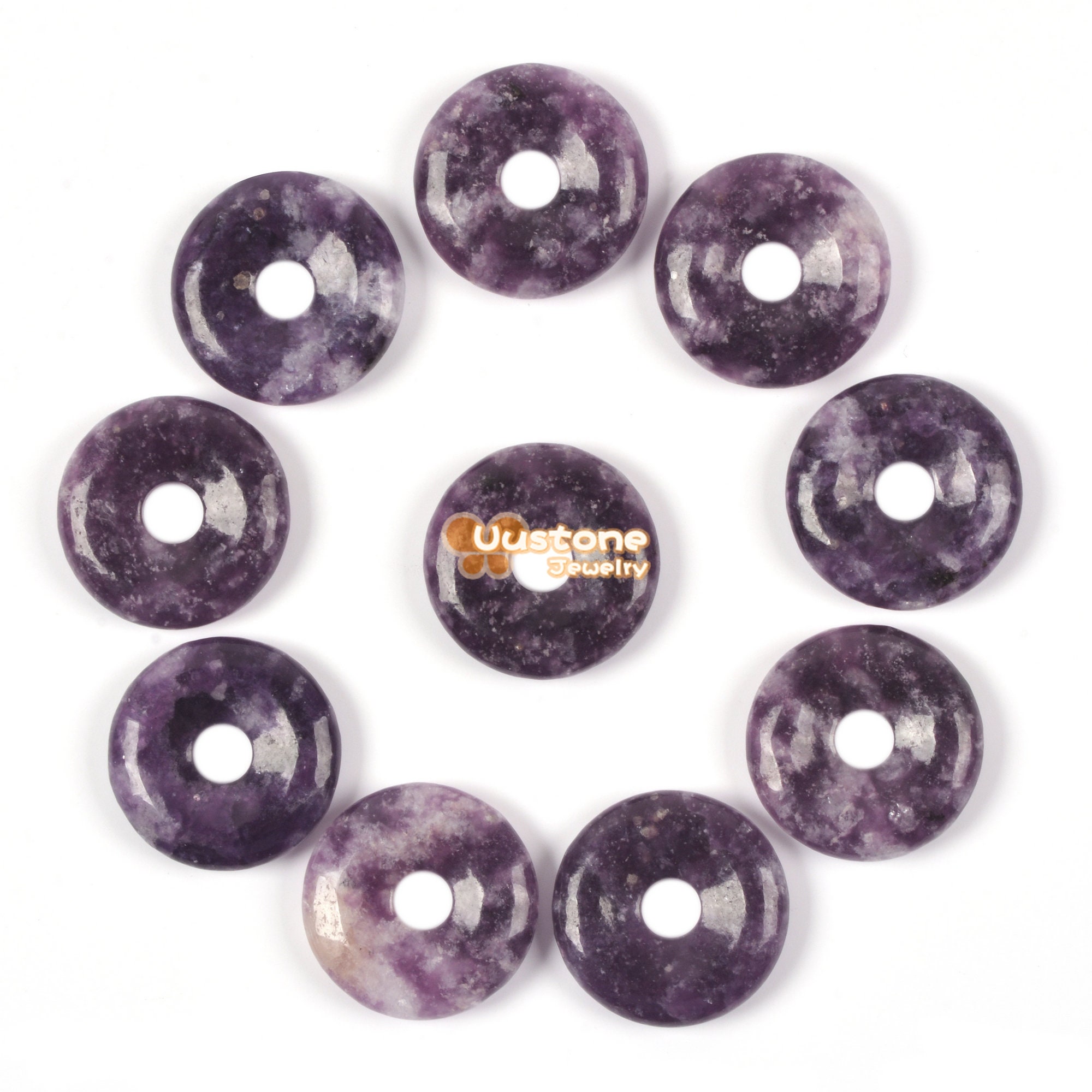 20mm Lepidolite Lithium Mica Donut Focal Pendant Bead Jewelry Making