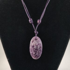 Lepidolite Pendant Adjustable Leather Necklace Handmade by Chris Hay