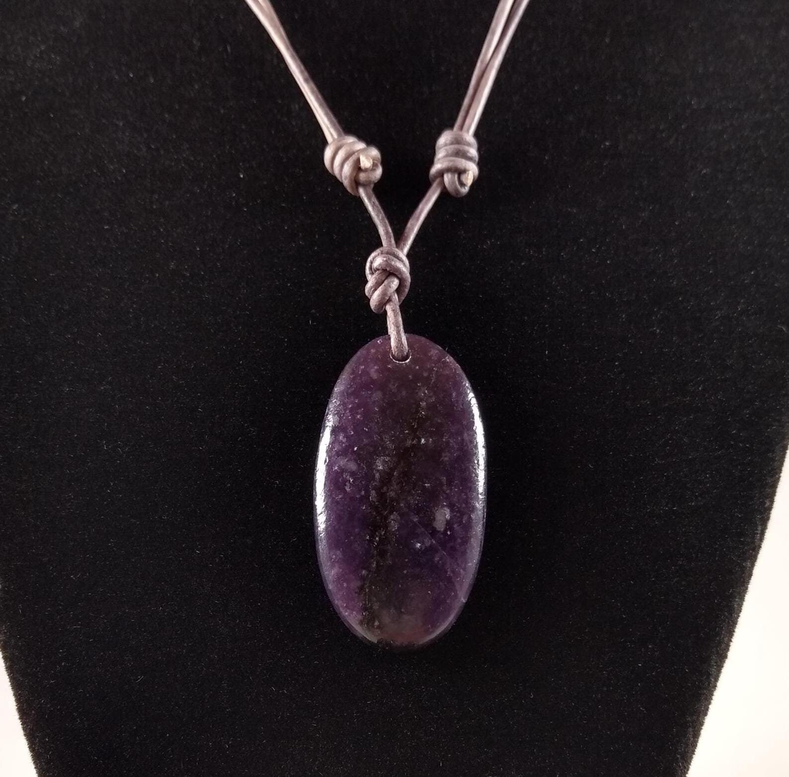Lepidolite Pendant Adjustable Leather Necklace Handmade By Chris Hay