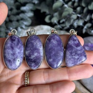 Lepidolite Crystal Pendant Necklace: Sterling Silver, .925 Silver Chain