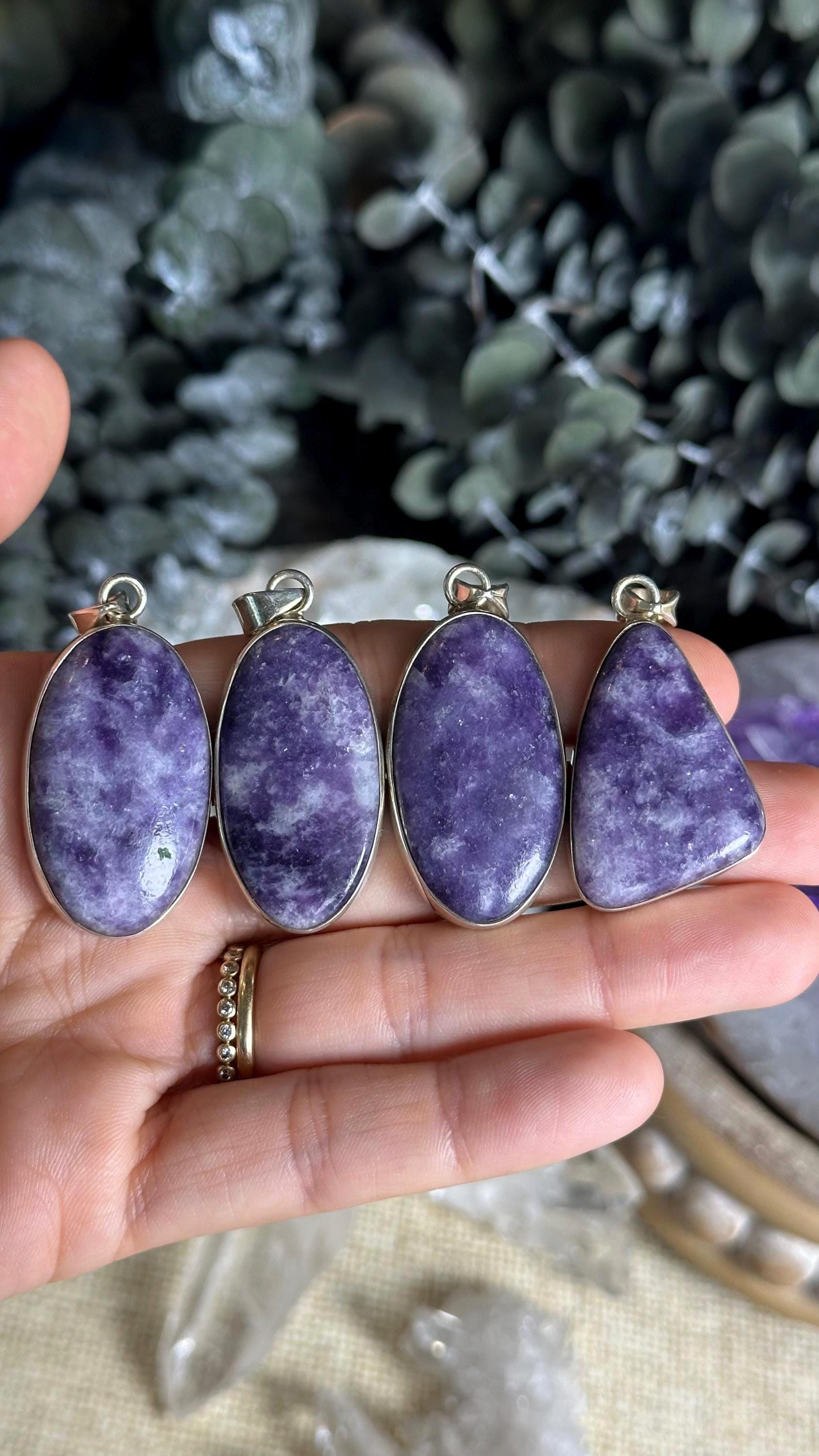 Lepidolite Crystal Pendant Necklace: Sterling Silver, .925 Silver Chain