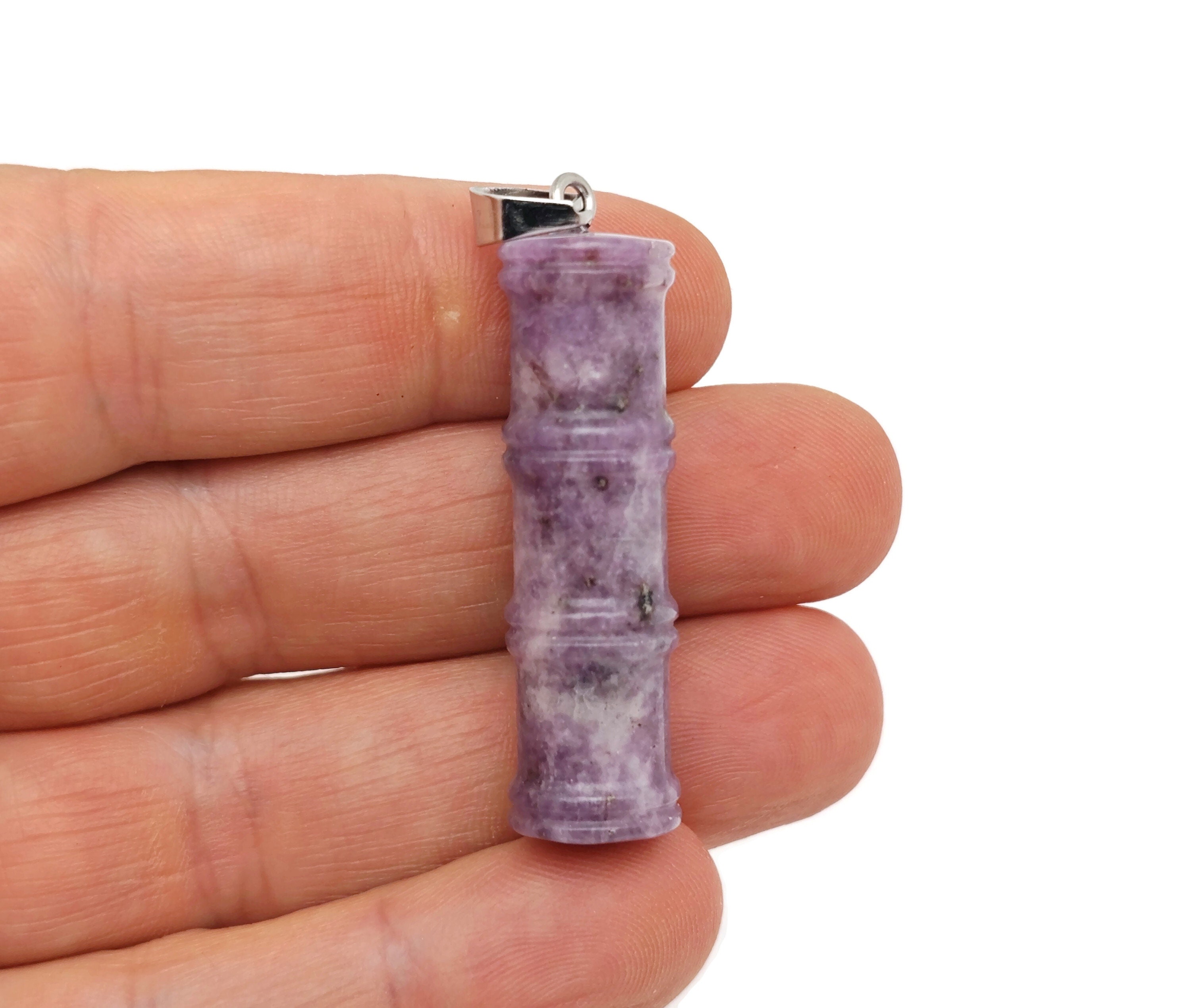 Lepidolite Gemstone Bamboo Shape Pendants - Protect Crystal Necklace - Bamboo Crystal Jewelry - Healing Stones - Gift For Her - Nc1495 Lepidolite Gemstone Bamboo Shape Pendants - Protect Crystal Necklace - Bamboo Crystal Jewelry - Healing Stones - Gift For Her - Nc1495