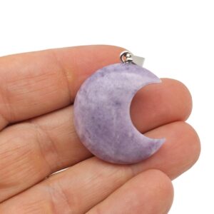 Lepidolite Gemstone Moon Pendants - Crescent Moon - Wholesale Jewelry Making Supplies - Moon Necklace - Moon Shaped Crystal - Nc1555