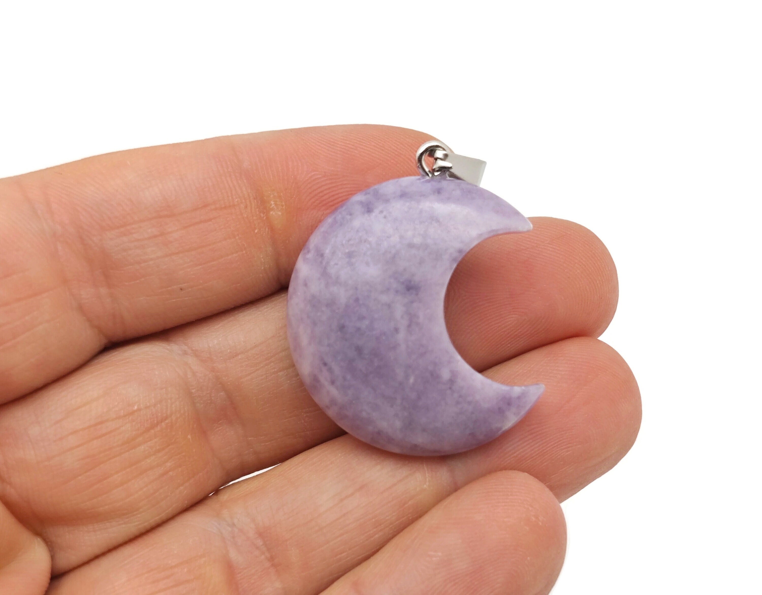Lepidolite Gemstone Moon Pendants - Crescent Moon - Wholesale Jewelry Making Supplies - Moon Necklace - Moon Shaped Crystal - Nc1555