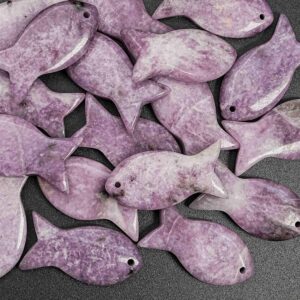 Genuine Natural Pink Lepidolite Pendant-carved Fish Shape Lepidolite Top Drilled Cabochon Gemstone Pendant