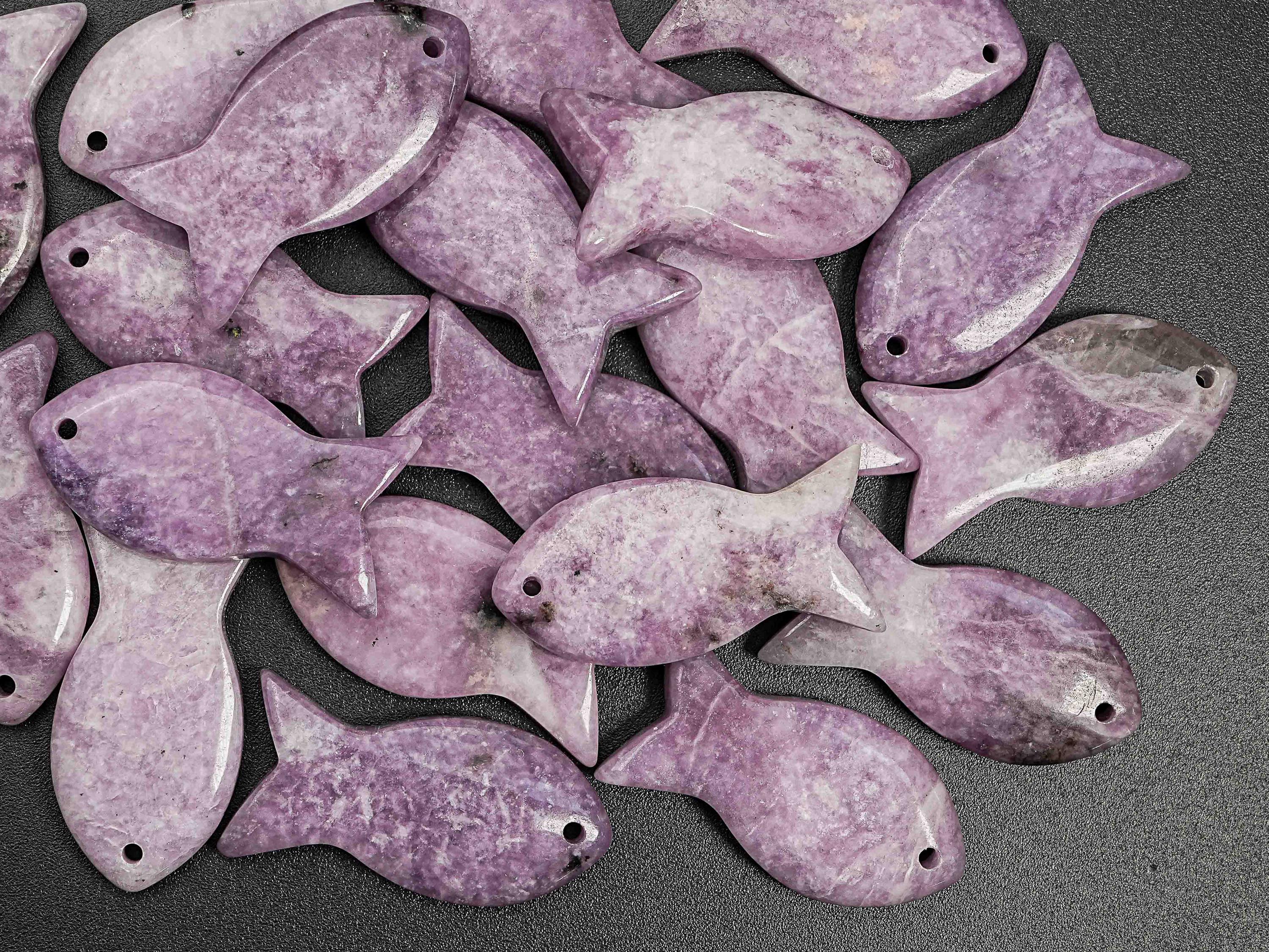 Genuine Natural Pink Lepidolite Pendant-carved Fish Shape Lepidolite Top Drilled Cabochon Gemstone Pendant
