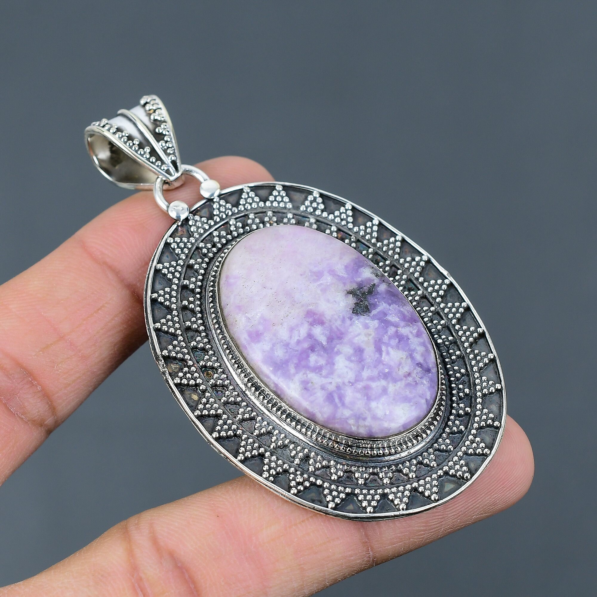 Lepidolite Pendant: Handmade 925 Sterling Silver Vintage Gemstone Jewelry