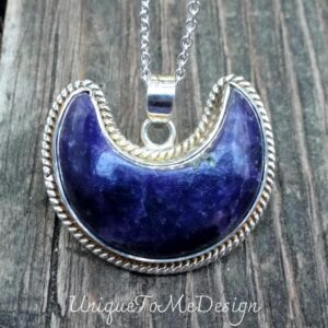 Handmade Lepidolite Moon Necklace: Sterling Silver Celestial Pendant