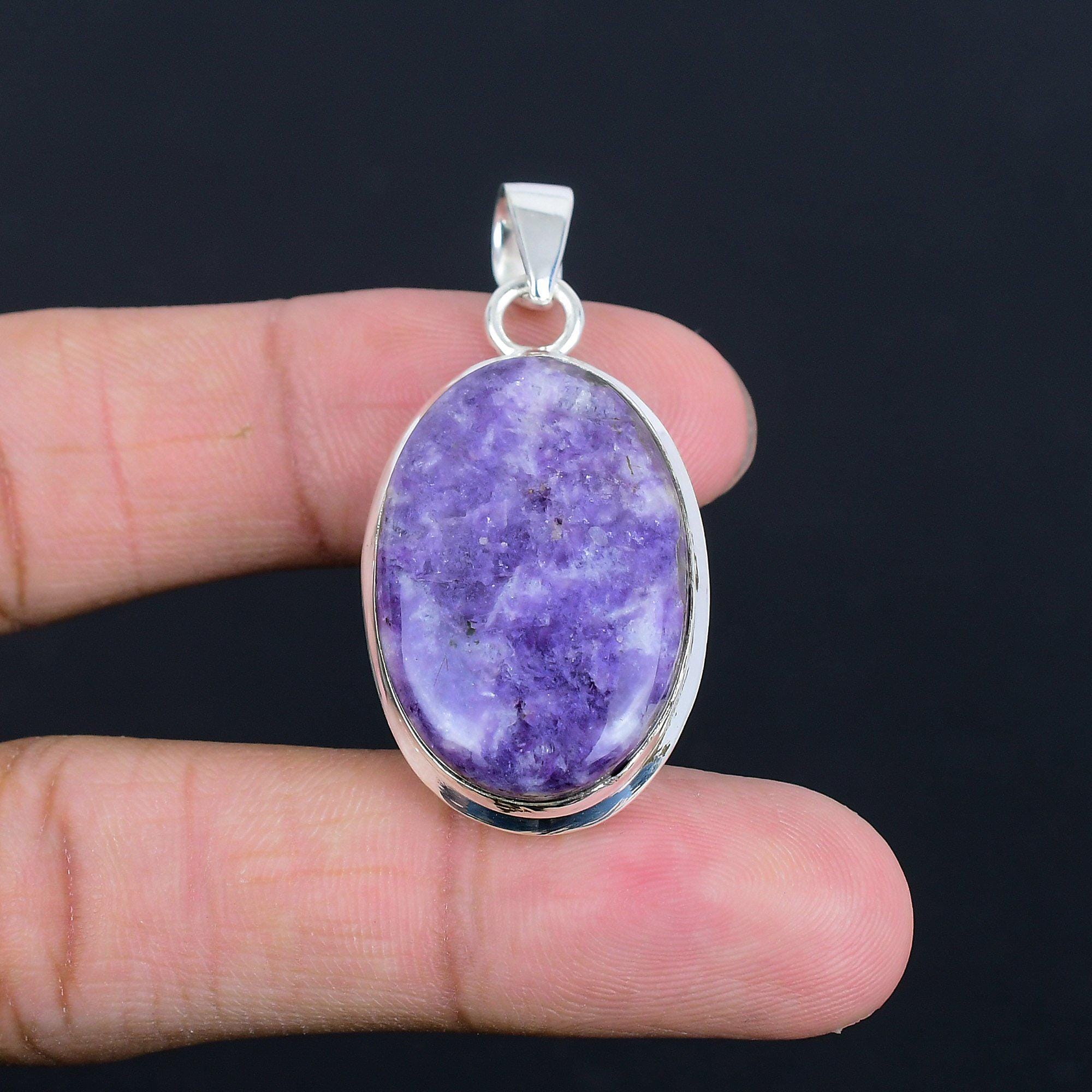 Handmade Lepidolite Pendant: Oval Gemstone, 925 Sterling Silver
