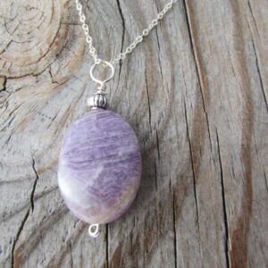 Lepidolite Pendant, Large, Simple Stone Necklace, Purple Lepidolite
