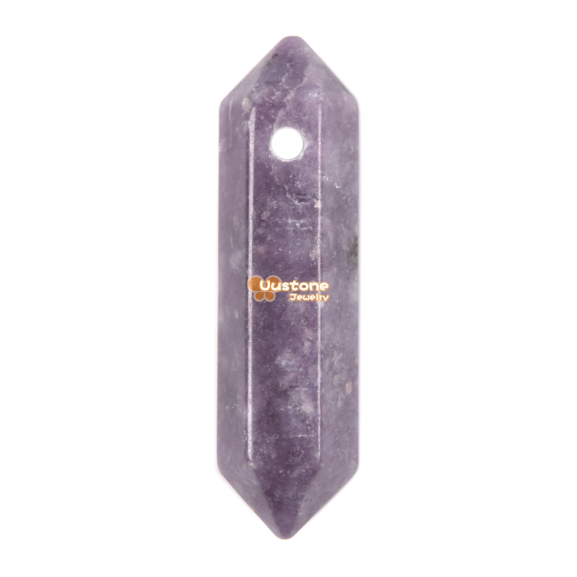 Lepidolite Lithium Mica Crystal Healing Hexagonal Point Pendant Focal Bead (2mm Hole Drilled)