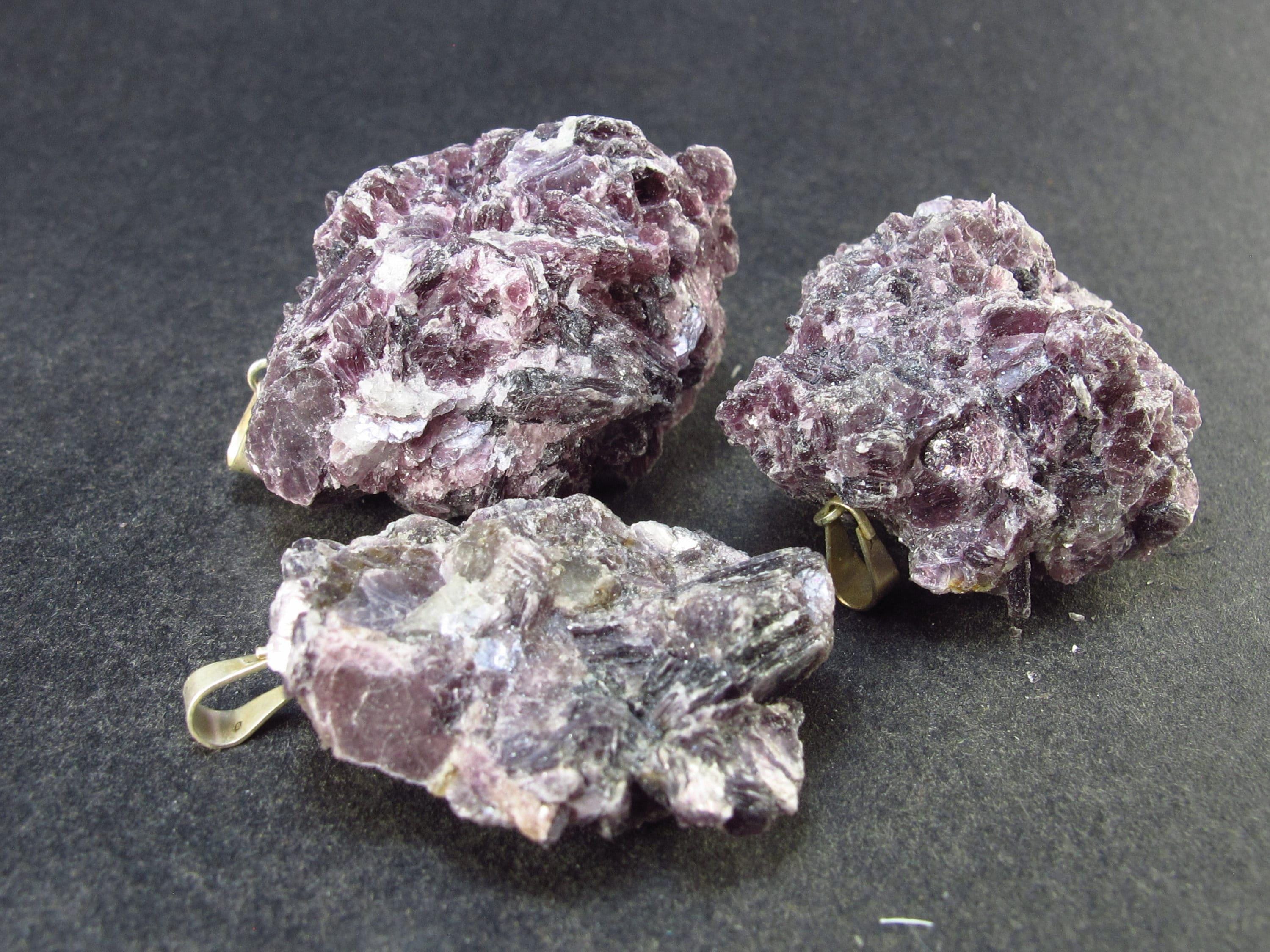 Lot Of 3 Lepidolite Mica Crystal Pendants From Brazil