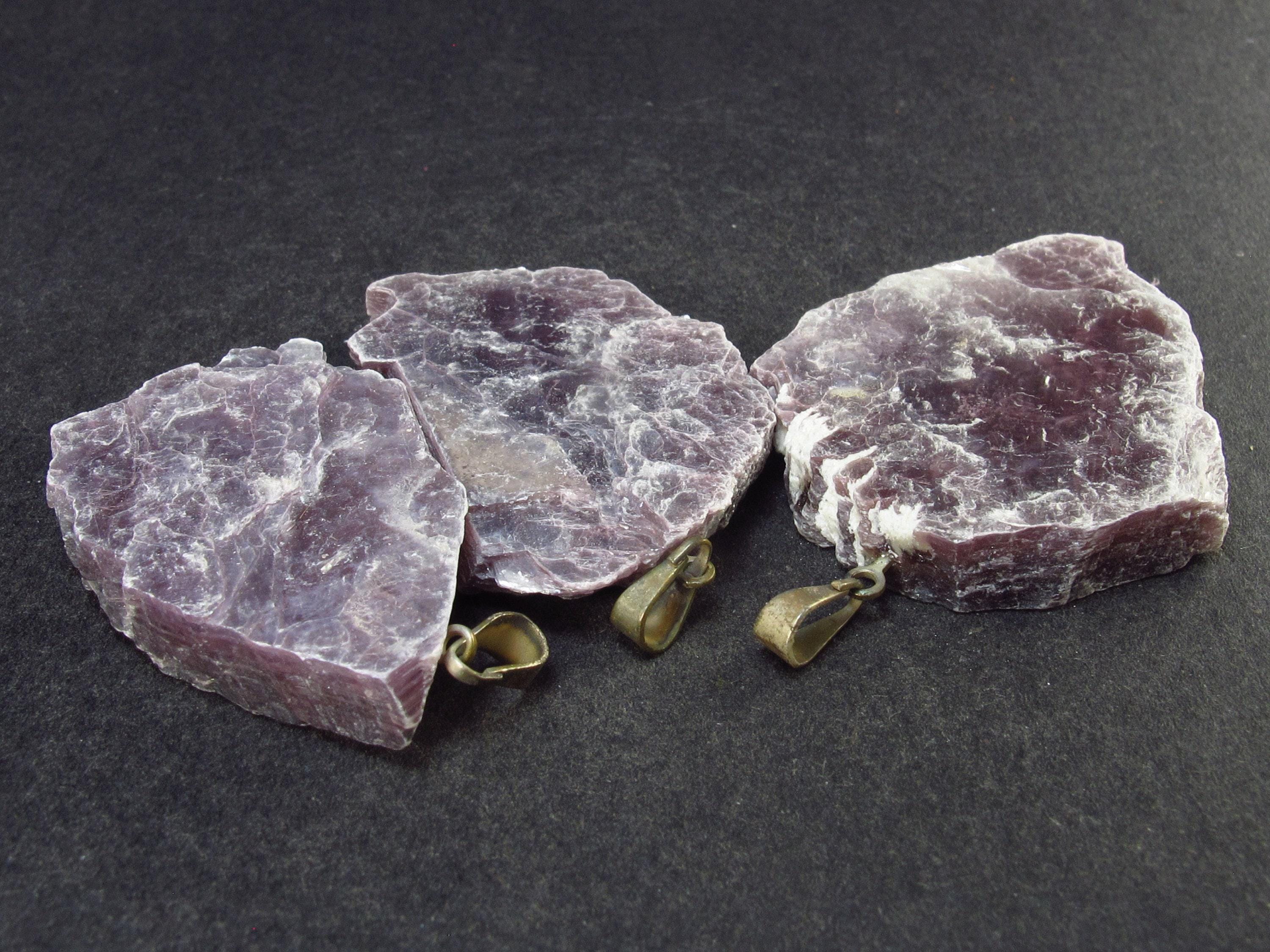 Lot Of 3 Lepidolite Mica Crystal Pendants From Brazil