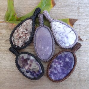 Lepidolite macrame necklace, anti-depression healing stones, purple gemstone pendants, calming healing stones jewelry gift
