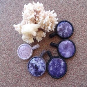 Lepidolite Macrame Necklace, Purple Round Stone Pendant, Chakra Balancing Gemstone Pendants, Anti-depression Healing Stones Jewelry Gift