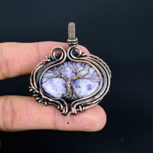 Lepidolite Pendant, Natural Lepidolite Tree Of Life Copper Wire Wrapped Pendant, Natural Crystal Handmade Jewelry Wedding Gift for Her/Him