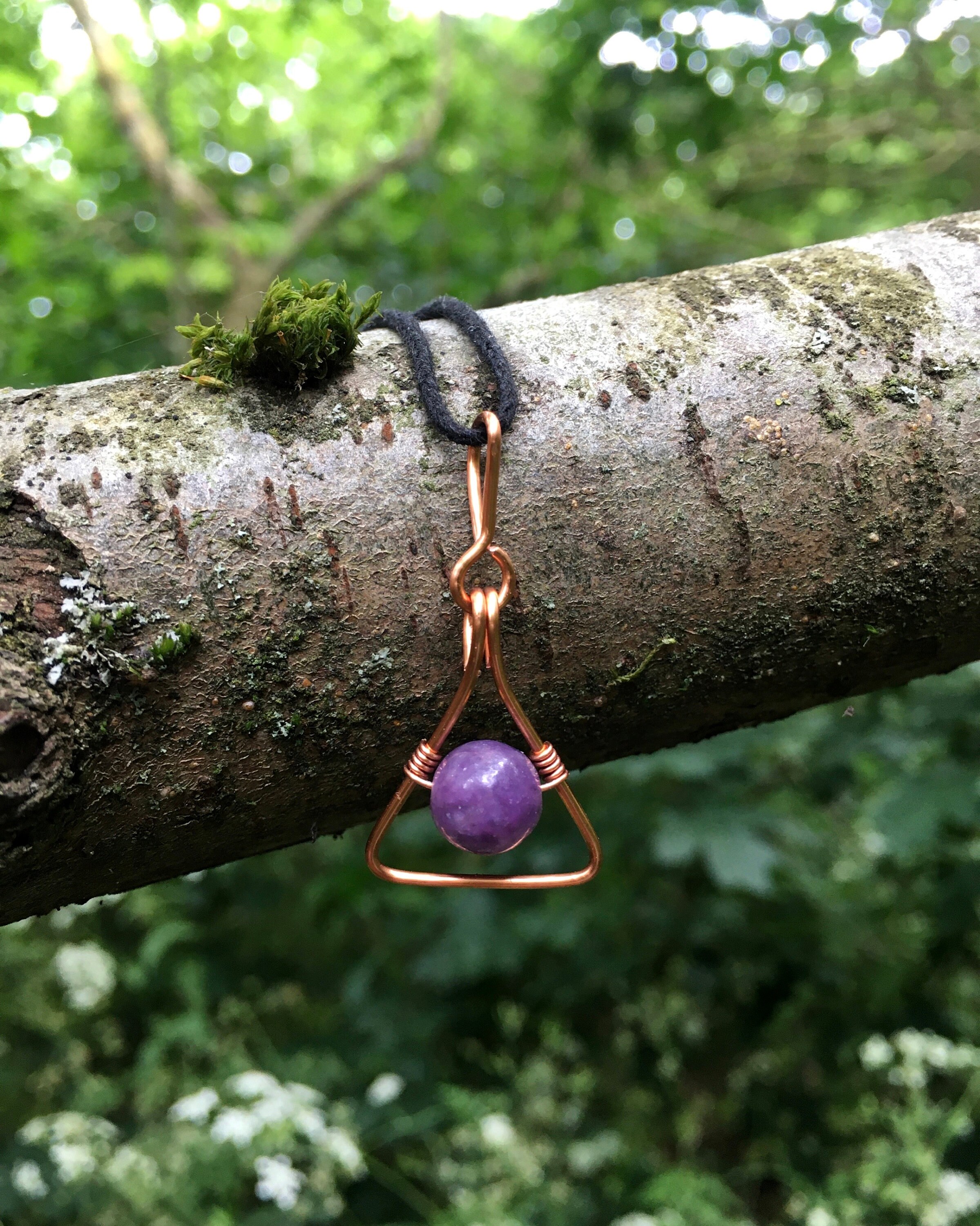 Lepidolite Pendant Necklace: Handmade Copper Wire Wrapped Jewelry