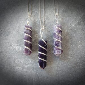 Lepidolite Necklace • Natural Lepidolite Gemstone Crystal Point Pendant • Stone of Independence • Hand Wrapped Spiral Point Gemstone Pendant