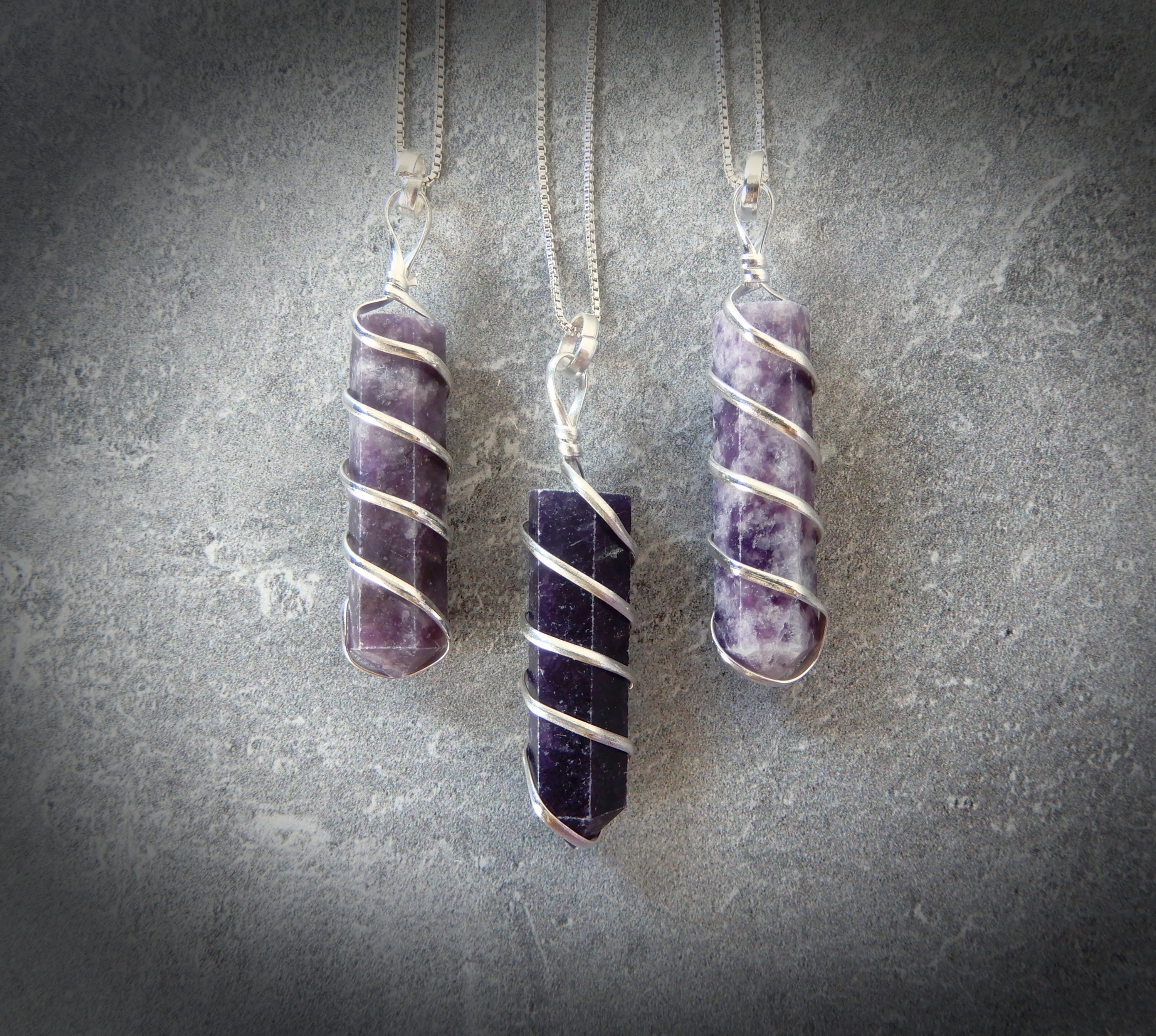 Lepidolite Necklace • Natural Lepidolite Gemstone Crystal Point Pendant • Stone Of Independence • Hand Wrapped Spiral Point Gemstone Pendant