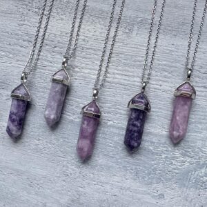 Lepidolite Necklace, Lepidolite Pendant, Purple Crystal Point Pendant, Gemstone Necklace, Necklace for Women for Men, Lepidolite Jewelry