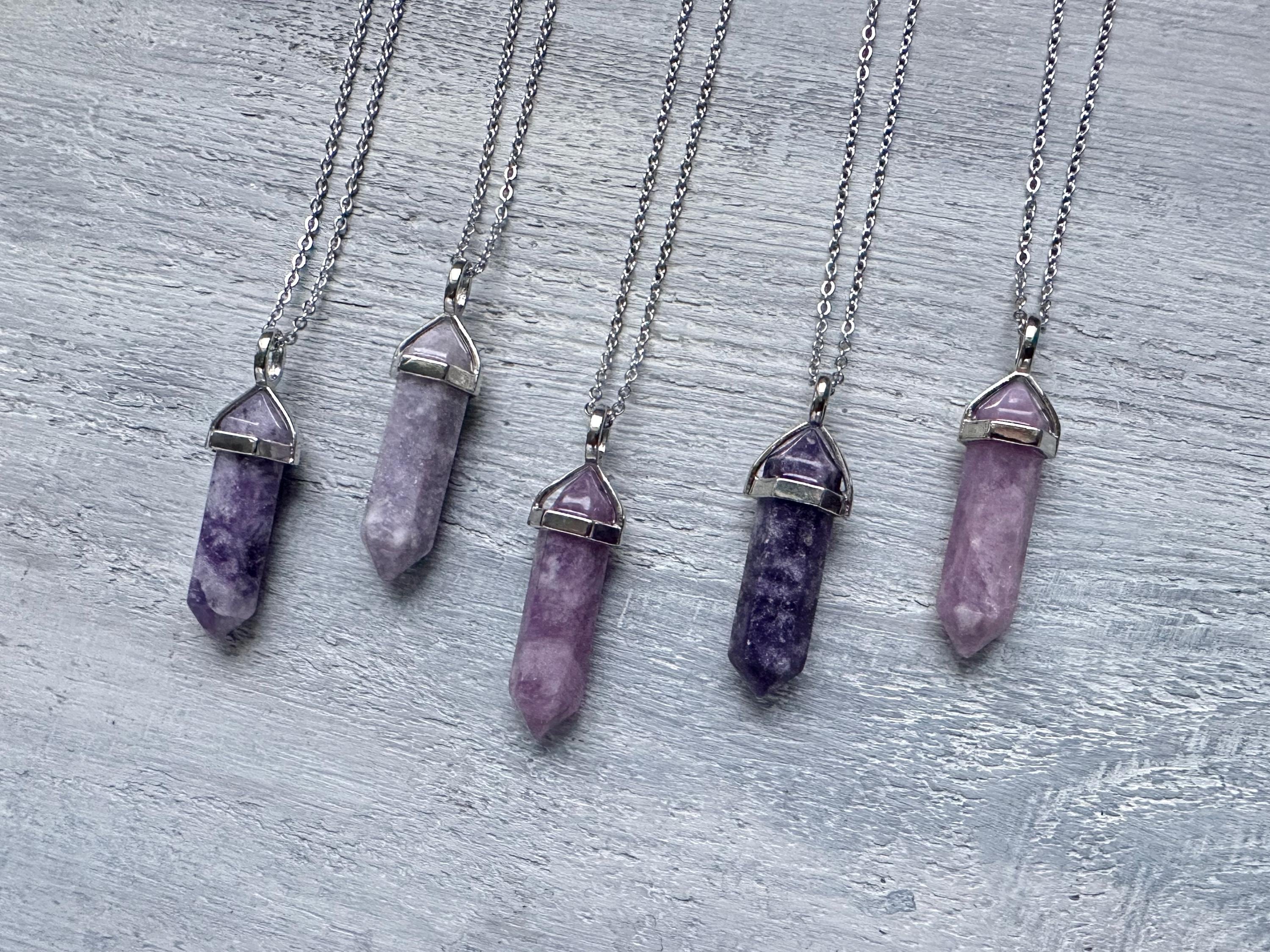 Lepidolite Necklace, Lepidolite Pendant, Purple Crystal Point Pendant, Gemstone Necklace, Necklace For Women For Men, Lepidolite Jewelry